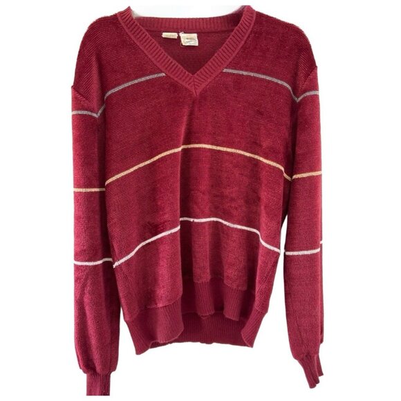 Kensington Collection Burgundy Sweater w White Stripes, Sz Lg, Pullover Retro - Picture 1 of 3